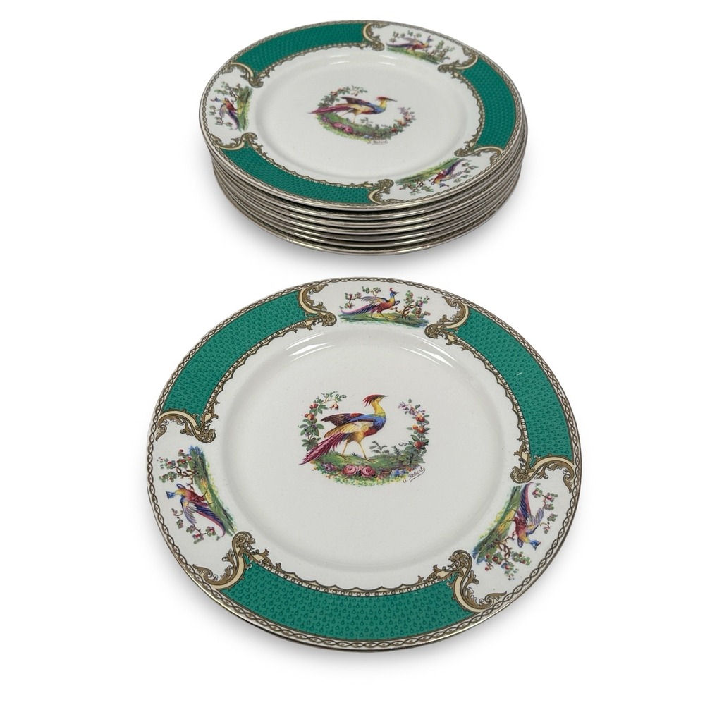 Myott Chelsea Bird Green Dinner Plates Set of 8 Royal Crown Staffordshire 10"
